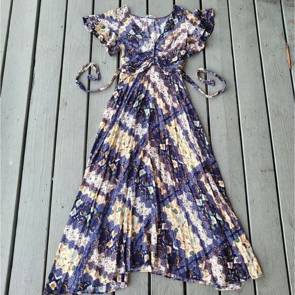 Abel The Label Anthropologie Floral Paisley Patchwork‎ V-Neck Maxi Dress Size XS - Picture 3 of 9